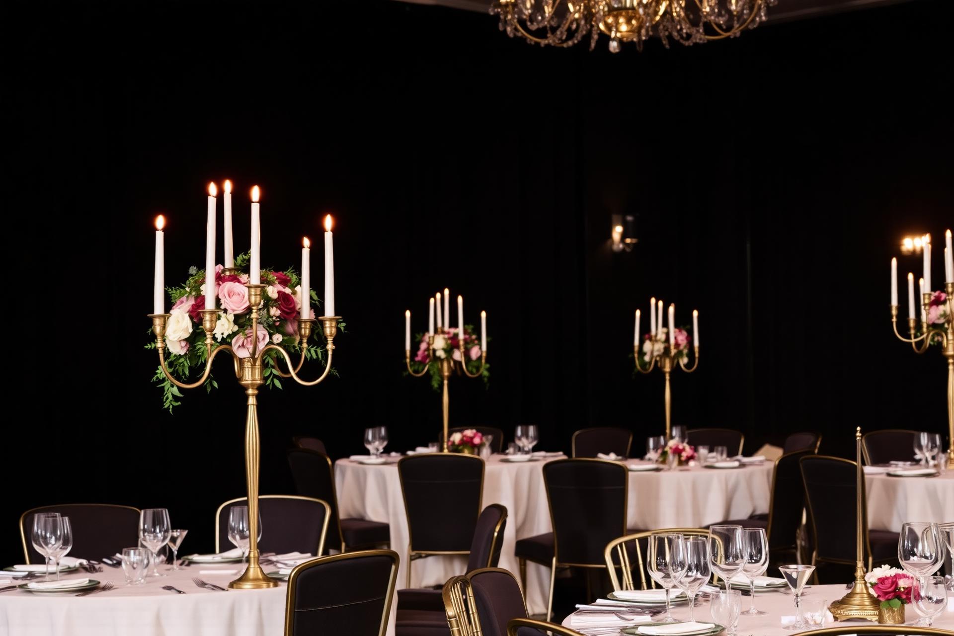 Luxury candlelit wedding reception with lush florals